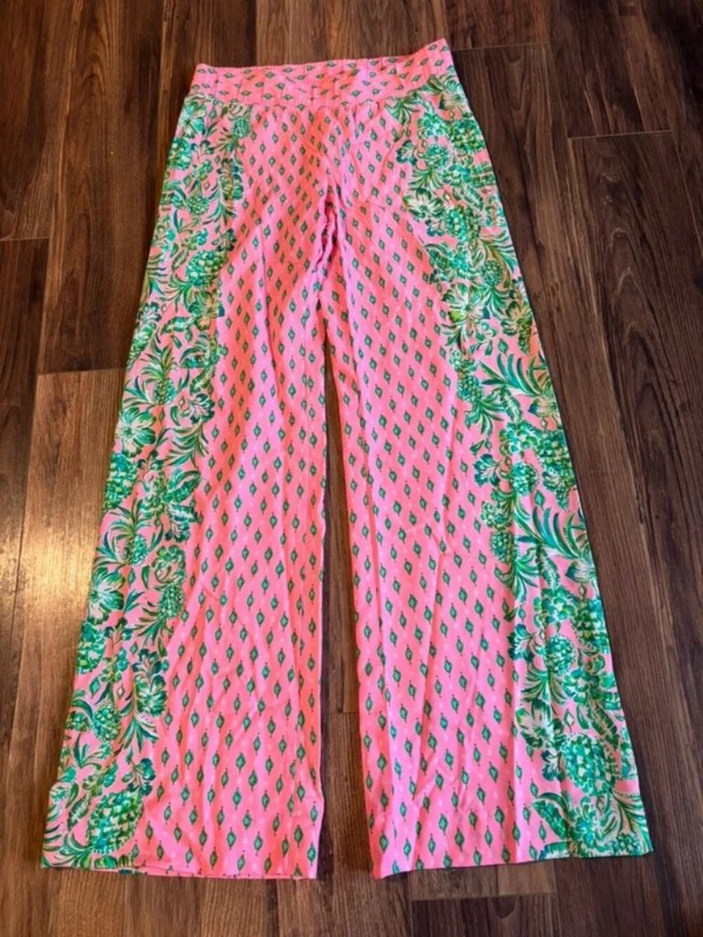 Lilly Pulitzer Bal Harbour Palazzo Pants Pink Shandy Oh Diamond Girl XS Wide Leg